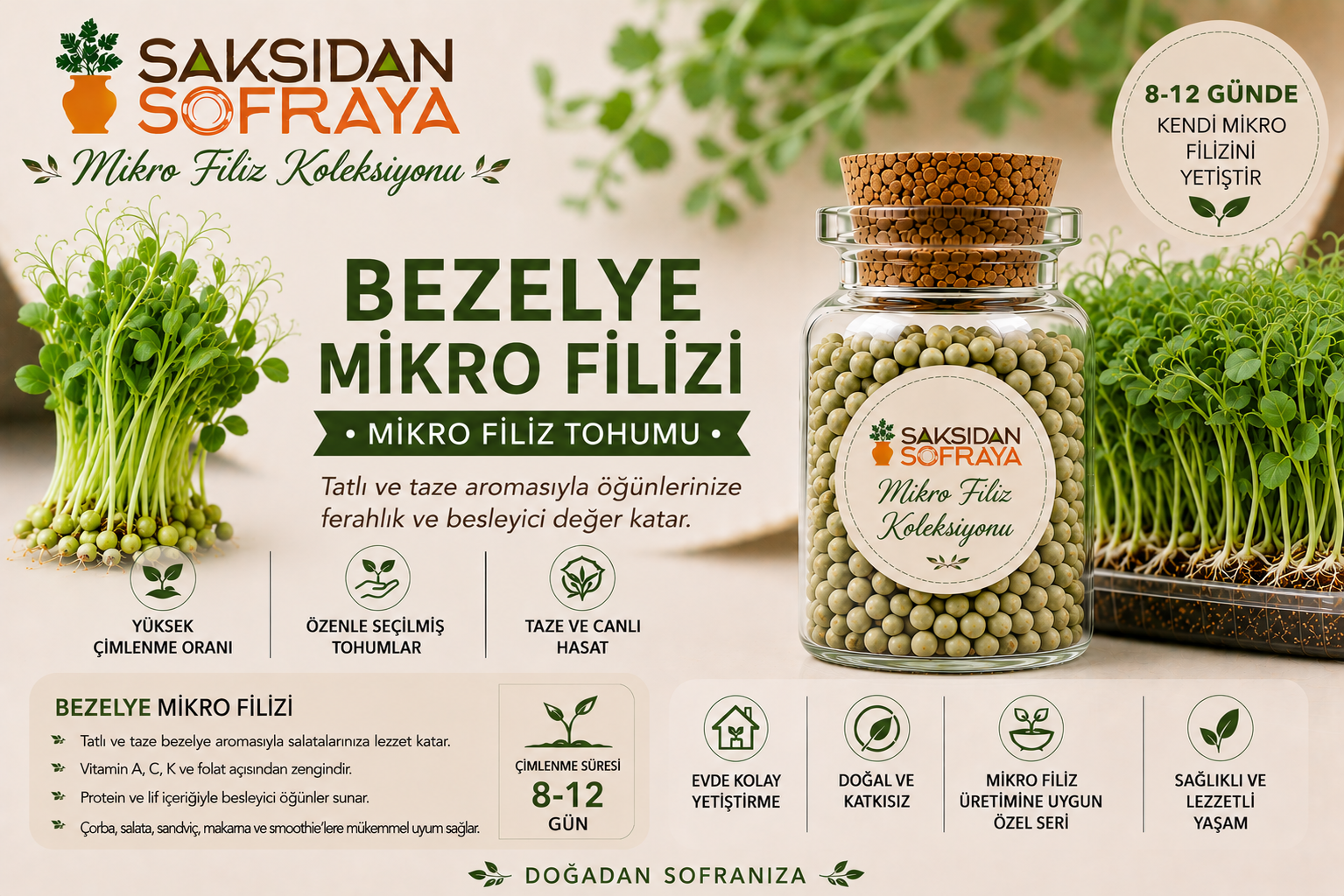 Bezelye Mikro Filiz Tohumu 10 gr Bezelye Mikro Filiz Tohumu 10 gr mantar tıpalı cam kavanoz 10 gr
