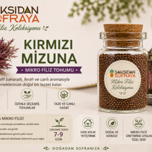 Kırmızı Mizuna Mikro Filiz Tohumu 10 gr mantar tıpalı cam kavanoz 10 gr